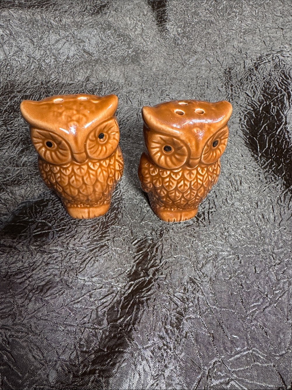 Brown Ceramic Owl Salt and Pepper Shakers